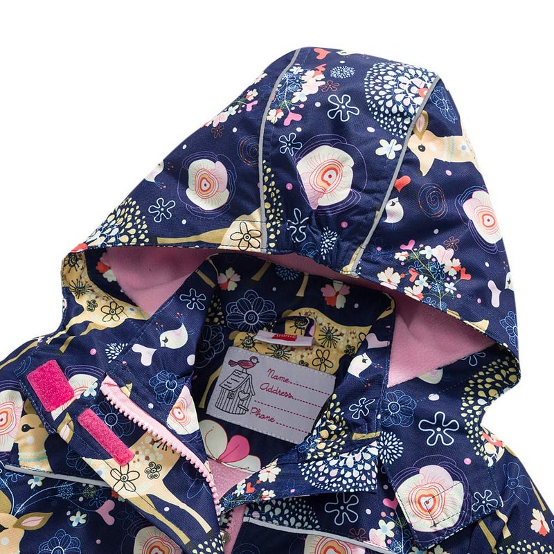 Resogaa Girls Rain Jacket Kids Hooded Raincoat Windbreaker with Fleece Lining (2901, 8) - Image 5